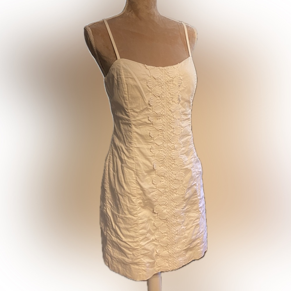 Lilly Pulitzer Cream Embroidered Curvy Spaghetti Strap Cocktail Mini Dress